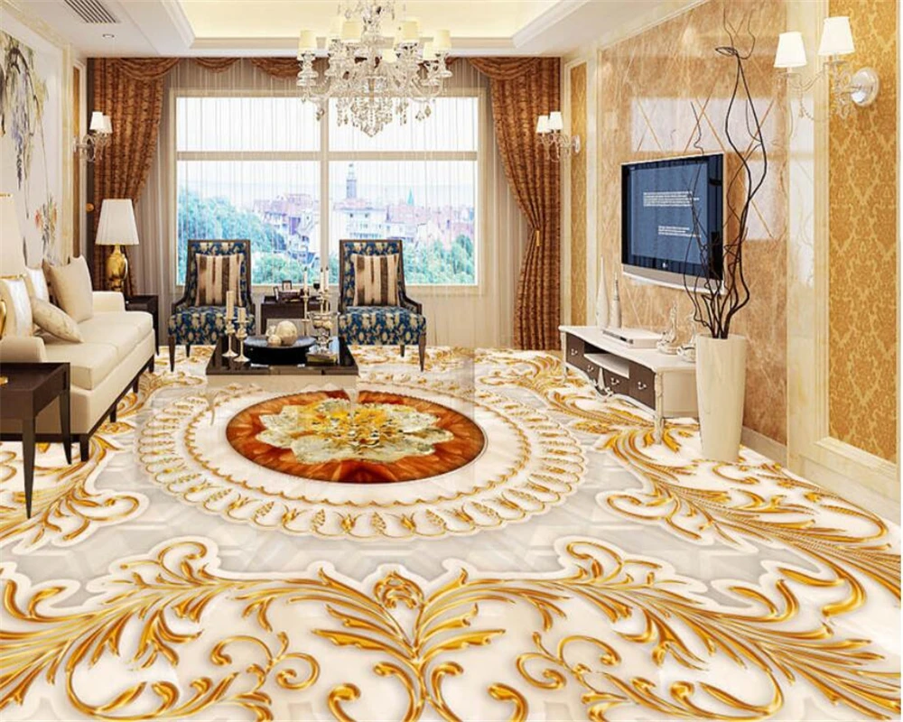 3D обои Beibehang в европейском стиле для гостиной Роскошные с золотыми розами мрамор