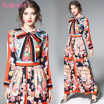 New Fashion 2018 Runway Maxi Dress Women's Long sleeve Bow collar Rose Floral Tiger Printed Elegant Long Dresses AMBMCM
New Fashion 2018 Runway Maxi Dress Women's Long sleeve Bow collar Rose Floral Tiger Printed Elegant Long Dresses AMBMCM