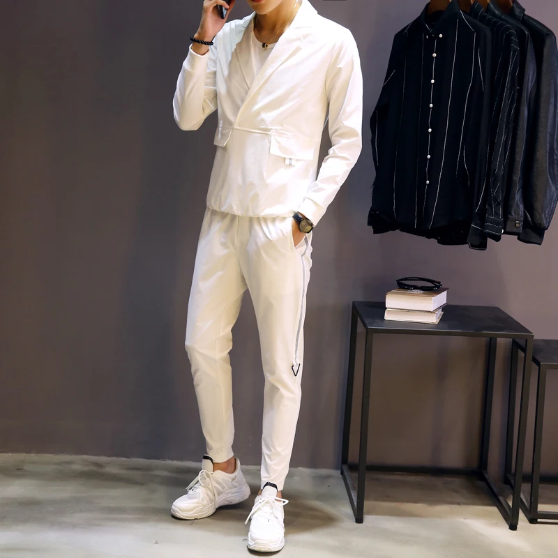 2018 Autumn Men Set Shirt And Pant Casual Slim Fit Two Piece Set Men Moda Hombreblack White Elastic Waist Pant Pullover Shirt
2018 Autumn Men Set Shirt And Pant Casual Slim Fit Two Piece Set Men Moda Hombreblack White Elastic Waist Pant Pullover Shirt