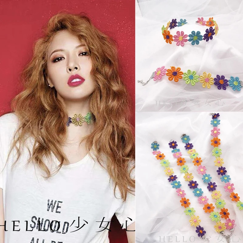 Instagram hyuna колье в виде цветка земли Прохладный банджи с принтом сердечки для