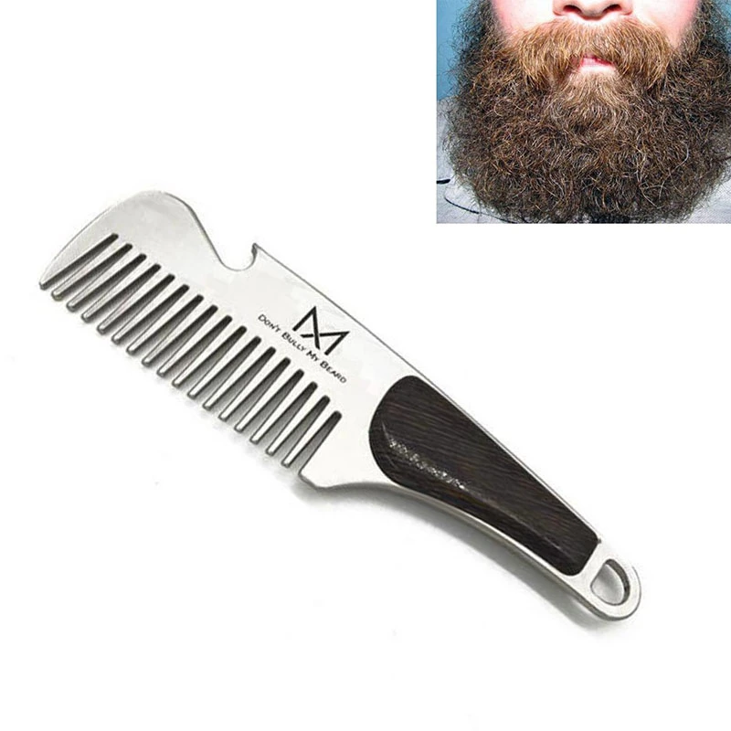 1pc Portable Male Beard Comb Stainless steel Men\'s Shaving Anti-static Pocket Mustache Brush 12.6X3.5cm