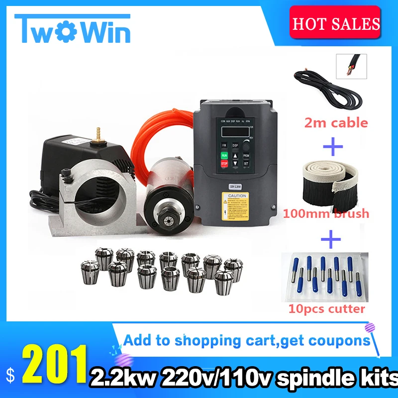 2.2kw spindle water cooled kit er20 milling spindle motor +2.2KW VFD+ 80 clamp + water pump +13pcs ER20+1m cable for CNC Router
2.2kw spindle water cooled kit er20 milling spindle motor +2.2KW VFD+ 80 clamp + water pump +13pcs ER20+1m cable for CNC Router