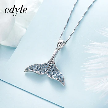 

Cdyle Embellished with crystal Pendant 925 Sterling Silver Mermaid Tail Blue Austrian Rhinestone Paved Bijoux