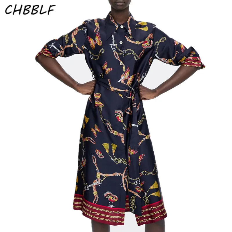 CHBBLF women chains print long dress with belt three quarter sleeve side split casual chic loose vestido XDL1653
CHBBLF women chains print long dress with belt three quarter sleeve side split casual chic loose vestido XDL1653