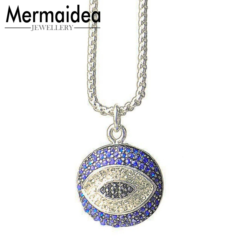 

Silver Link Chain Blue Zirconia Pave Evil Turkish Eyes Necklaces Pendants 2019 Fashion Pendant Necklace Jewelry Gift Women