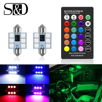 

C5W LED 31mm 36mm 39mm 41mm C10W RGB 5050 6SMD Festoon Light w/ Remote Control Car Inteiror Bulb Dome Reading Door Lamp Auto 12V