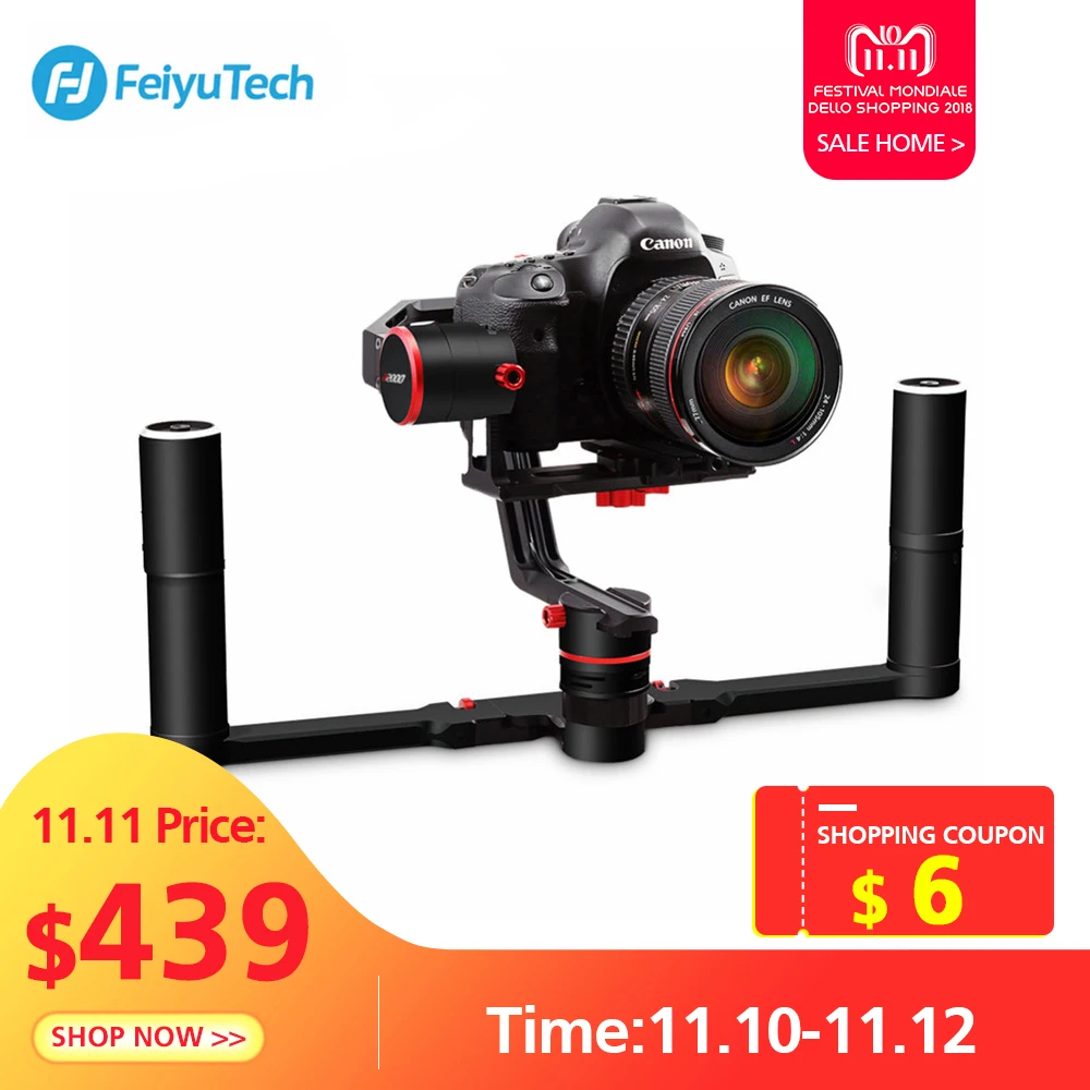 FeiyuTech A2000 3 Axis Gimbal DSLR Camera Stabilizer Dual Handheld Grip For Canon 5D SONY Nikon 2000g Payload Bluetooth With Bag
FeiyuTech A2000 3 Axis Gimbal DSLR Camera Stabilizer Dual Handheld Grip For Canon 5D SONY Nikon 2000g Payload Bluetooth With Bag