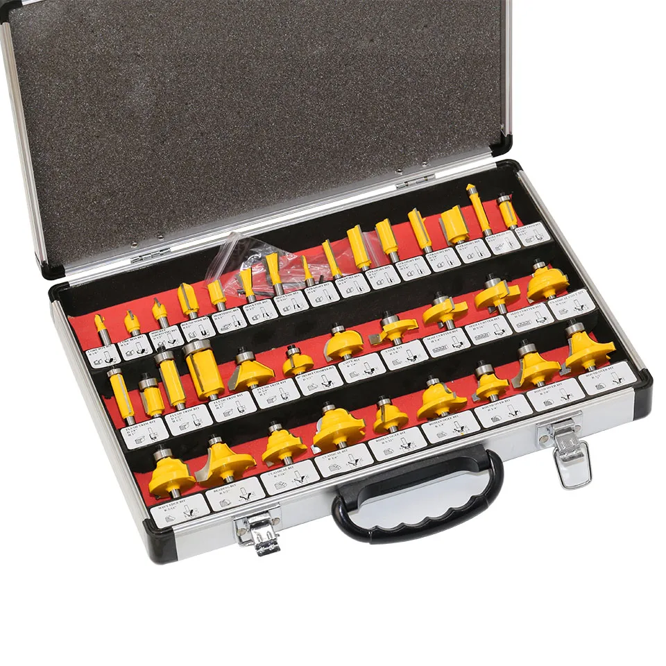 35PCS 1/4"(6.35mm) Shank Tungsten Carbide Router Bit Set Wood Woodworking Cutter Trimming Knife Forming Milling w/ Wood Case
35PCS 1/4"(6.35mm) Shank Tungsten Carbide Router Bit Set Wood Woodworking Cutter Trimming Knife Forming Milling w/ Wood Case