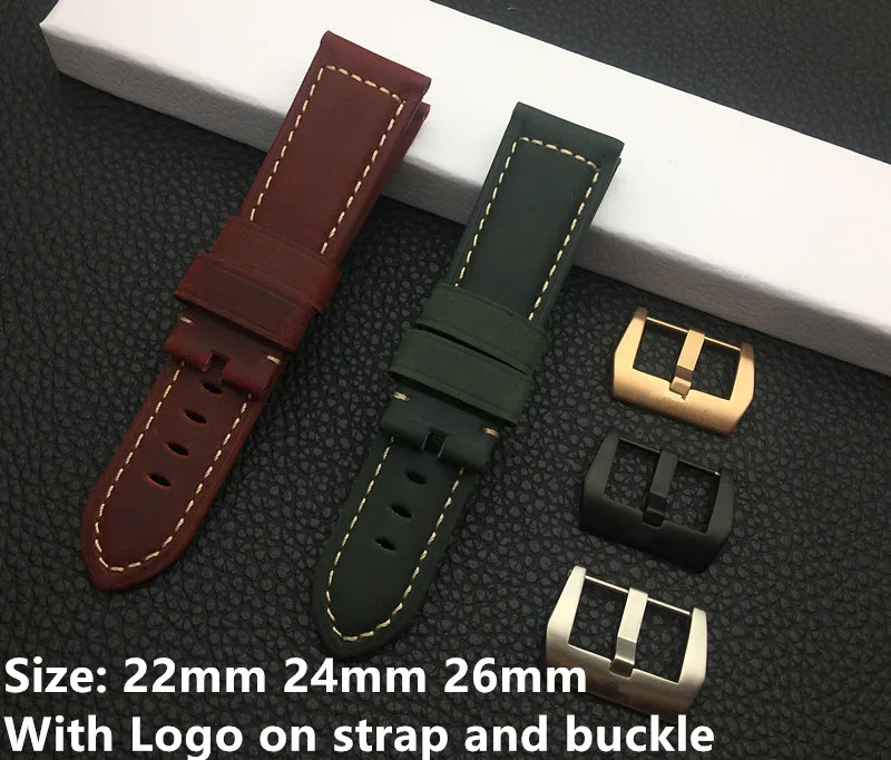 

Men's Crazy Horse Skin Cow Leather Watchband Watch Band For Panerai strap Retro red green 24mm 26mm 22mm for PAM111 tools