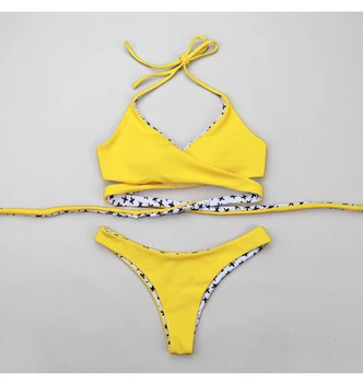 Sport Yellow Rib Knit Top With Low Waist Thong Bottoms Bikini Set Women Summer Beach Sexy Lace Up Criss Cross Swimsuit Biquni 
Sport Yellow Rib Knit Top With Low Waist Thong Bottoms Bikini Set Women Summer Beach Sexy Lace Up Criss Cross Swimsuit Biquni