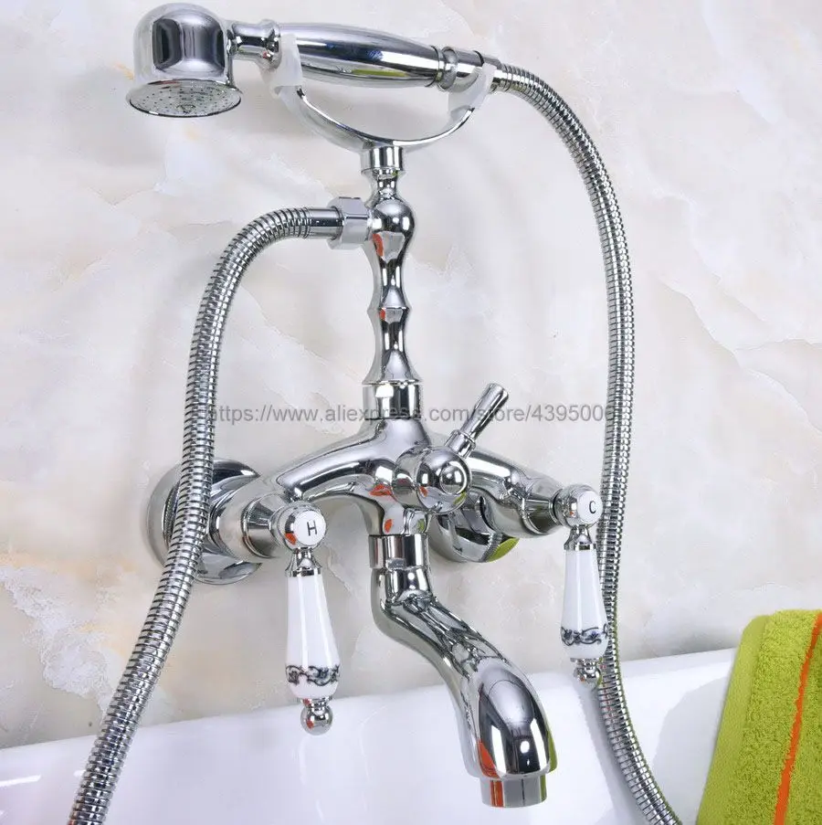 

Chrome Finish Brass faucets bathroom bathtub mixer tap faucet with telephone hand shower set Bath & Shower Faucets Bna217