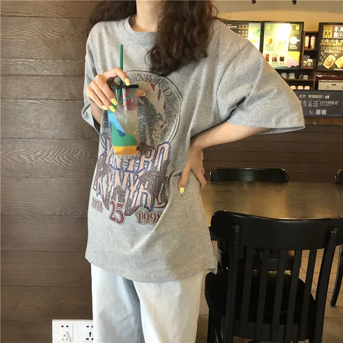 Vintage Character Printed Causal Short Sleeve Oversize Gray Female Women 2019 Summer Spring Basic Hit All Match Female T-shirts
Vintage Character Printed Causal Short Sleeve Oversize Gray Female Women 2019 Summer Spring Basic Hit All Match Female T-shirts