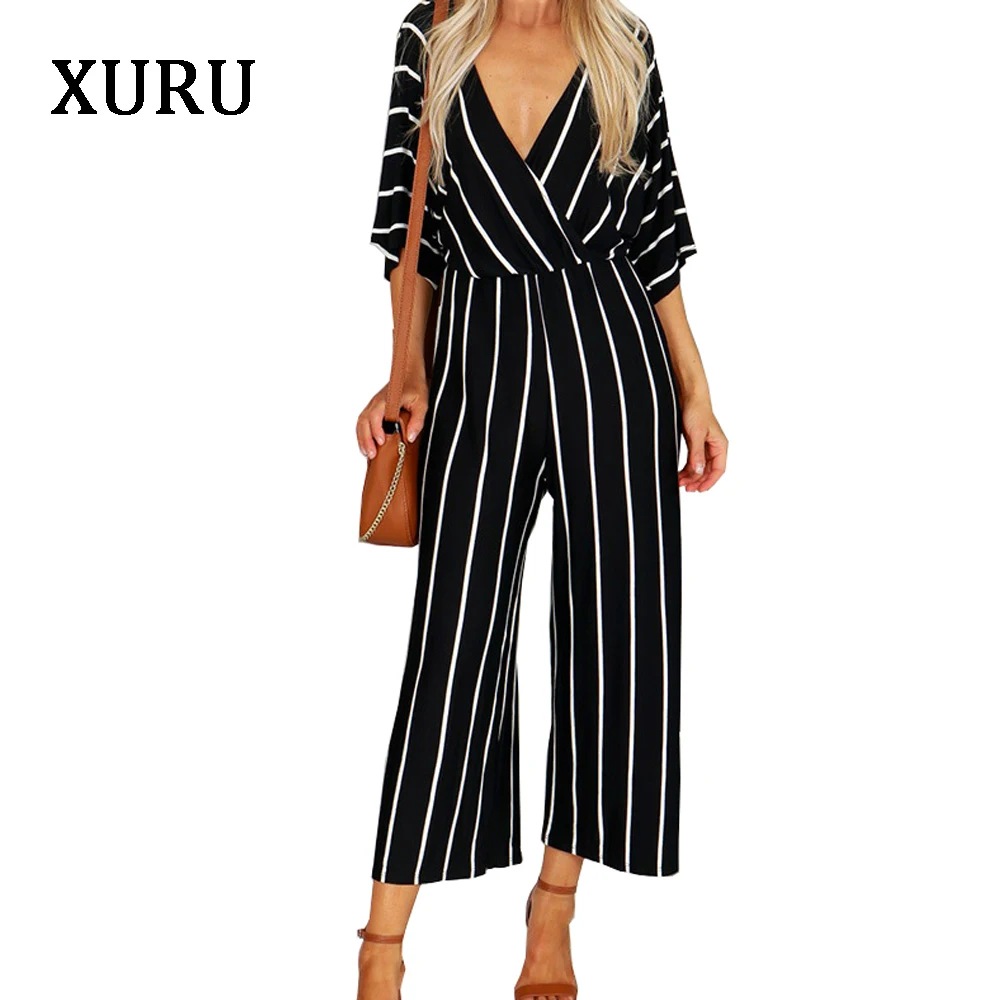 XURU New Party White Black Striped Jumpsuit Nine Pants Trumpet Sexy Deep V-neck Romper Ladies Jumpsuit Wide Leg Pants
XURU New Party White Black Striped Jumpsuit Nine Pants Trumpet Sexy Deep V-neck Romper Ladies Jumpsuit Wide Leg Pants
