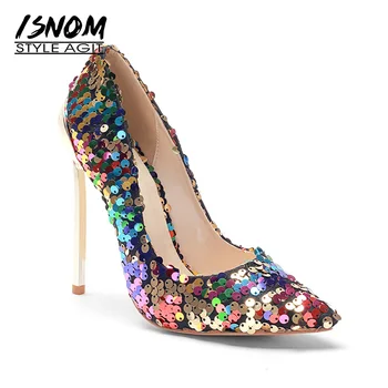ISNOM Sexy High Heels Women Pumps Bling Shallow Footwear Pointed Toe Footwear Autumn Fashion Wedding Lady Shoes Big Size 45
ISNOM Sexy High Heels Women Pumps Bling Shallow Footwear Pointed Toe Footwear Autumn Fashion Wedding Lady Shoes Big Size 45