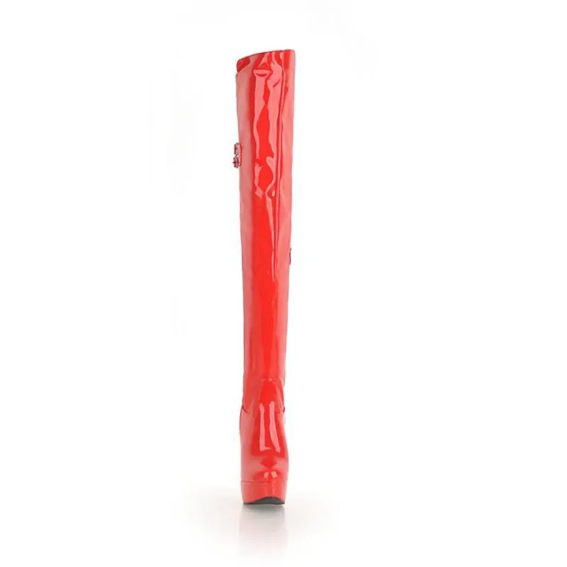 Autumn Winter Patent Leather Over The Knee Boots Big Size 43 Platform Women's Boots 12cm High-heeled Pole Dance Thigh High Boots (17)
