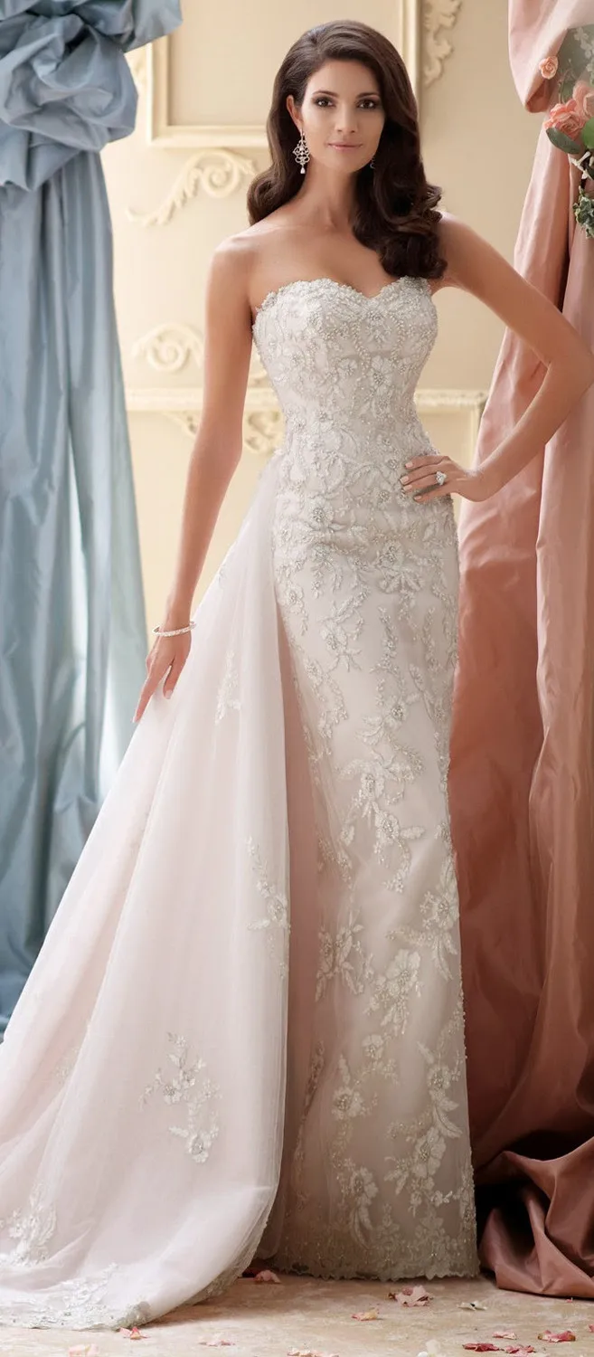 Sexy Skintight Wedding Dresses With Detachable Train Ivory Lace Bridal Dress Vestido De Novia 2015 (2)