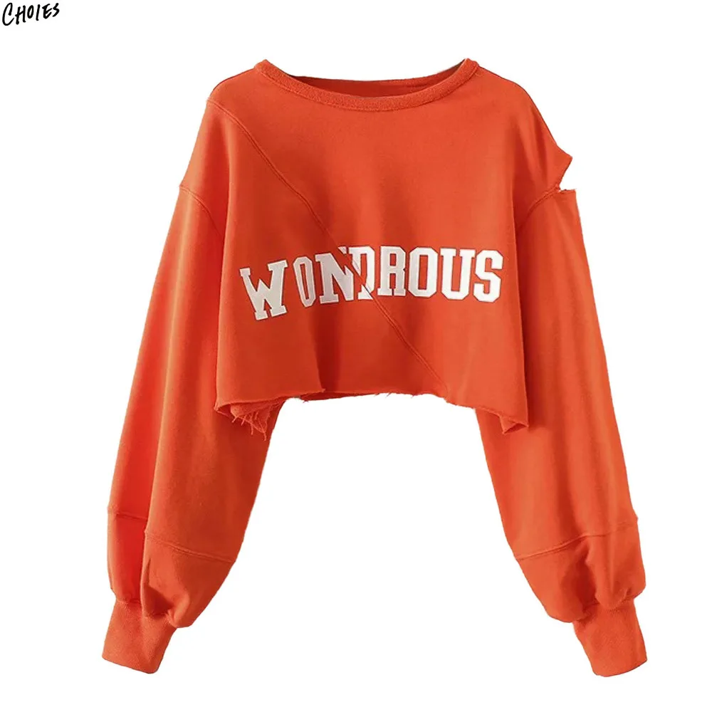 Orange Letter Print Hollow Out Long Sleeve Cropped Sweatshirt Women Drop Shoulder Round Neck Ripped Hem High Street Top
Orange Letter Print Hollow Out Long Sleeve Cropped Sweatshirt Women Drop Shoulder Round Neck Ripped Hem High Street Top