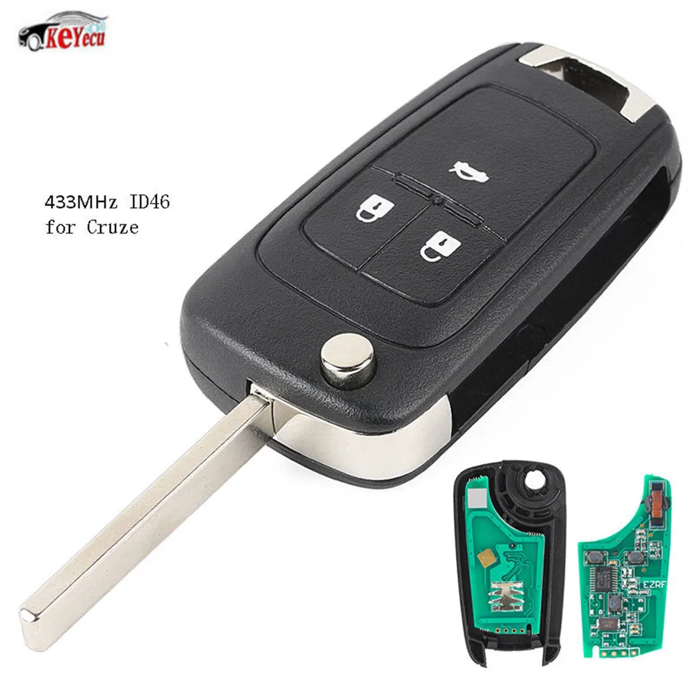 KEYECU Smart Folding Remote Key Fob 3 Button 433MHz ID46 Chip Uncut Blade for Chevrolet Cruze
KEYECU Smart Folding Remote Key Fob 3 Button 433MHz ID46 Chip Uncut Blade for Chevrolet Cruze