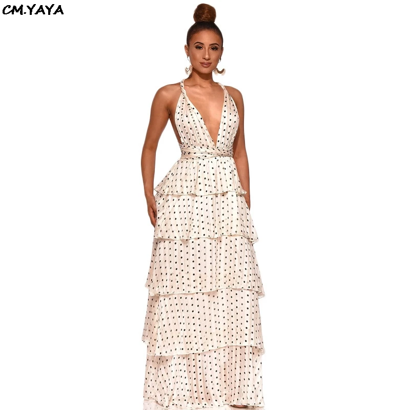 2019 new women spaghetti strap v-neck dot print cascading ruffles maxi dress big swing long party open back dresses 2color K9329
2019 new women spaghetti strap v-neck dot print cascading ruffles maxi dress big swing long party open back dresses 2color K9329