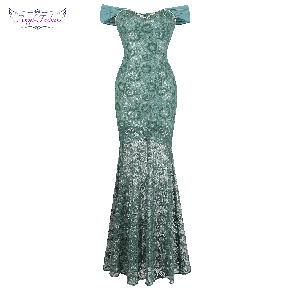 Angel-fashions Women's Boat Neck Evening Dress Long Floral Lace Party Gown See Through Green 434
Angel-fashions Women's Boat Neck Evening Dress Long Floral Lace Party Gown See Through Green 434