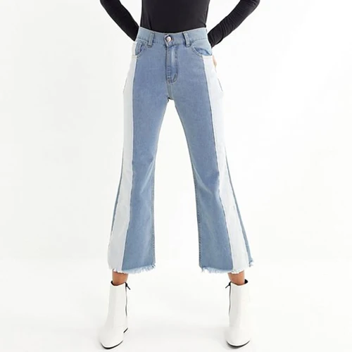 Джинсы-клеш контрастных цветов Женские джинсы-клеш со средней посадкой | Женская