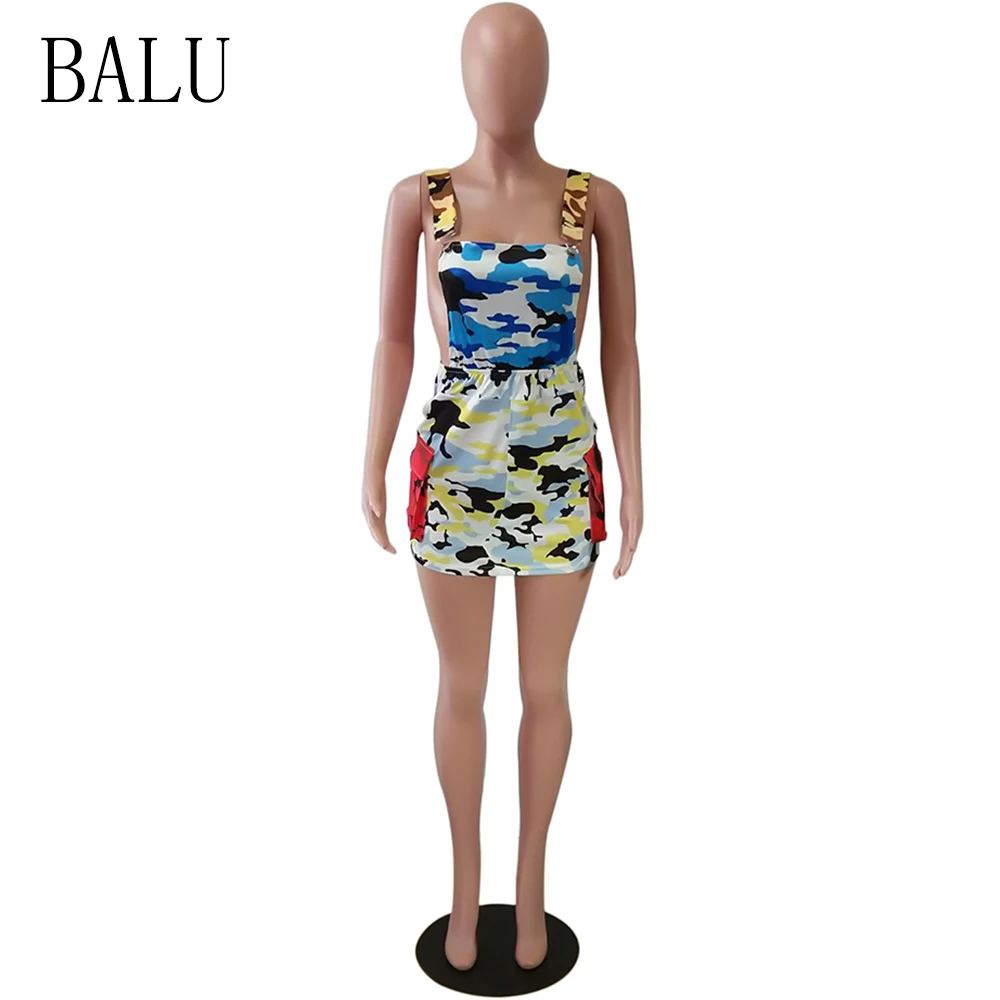 colorful camo overall dress