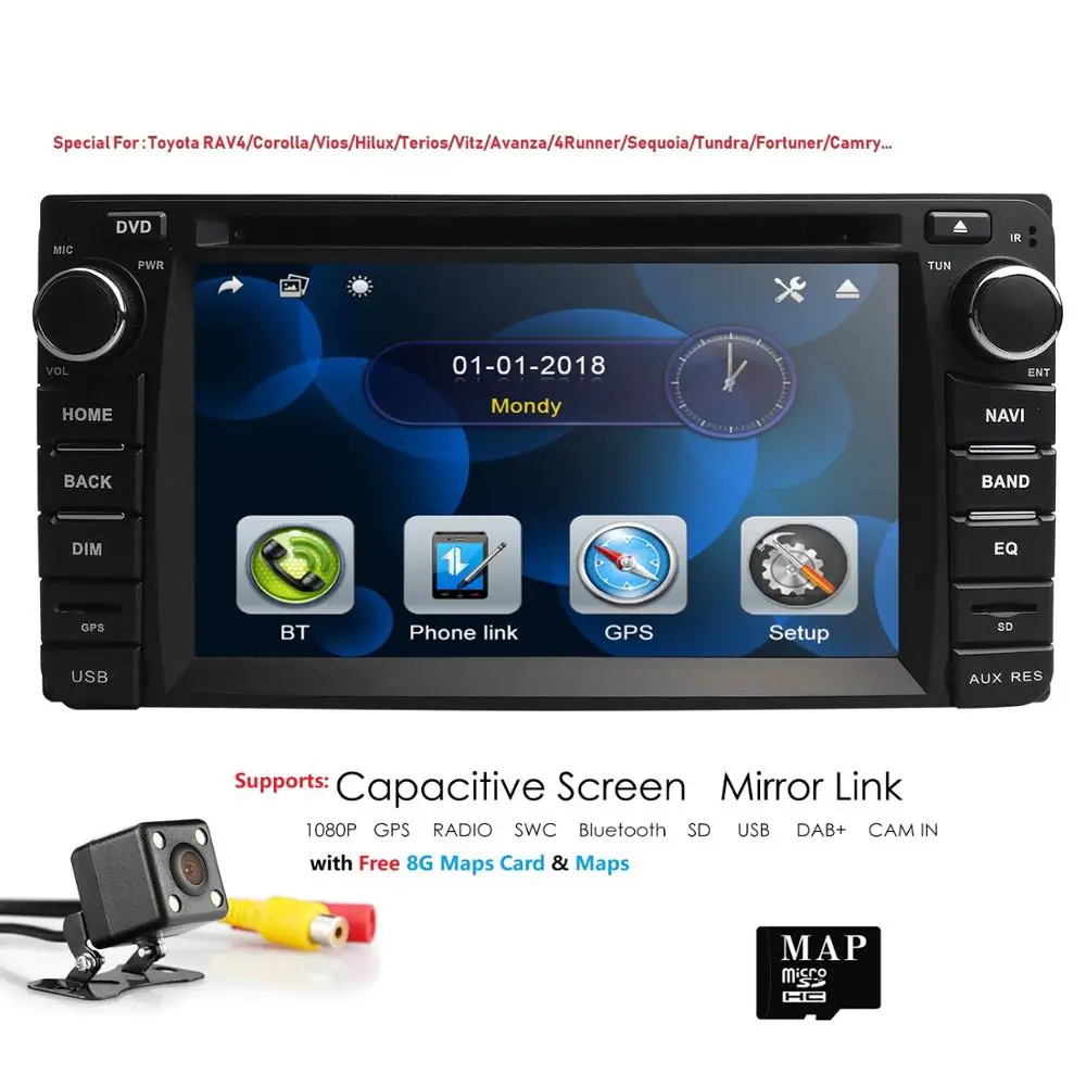 2 din Автомобильный Радио gps автомобильный dvd-плеер для Toyota Corolla Auris Fortuner Estima vios Innova