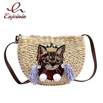 Vacation Casual Embroidery Cat Tassel Straw Ladies Beach Bag Shoulder Bag Handbag Crossbody Messenger Bag Female Totes Bag Pouch
Vacation Casual Embroidery Cat Tassel Straw Ladies Beach Bag Shoulder Bag Handbag Crossbody Messenger Bag Female Totes Bag Pouch