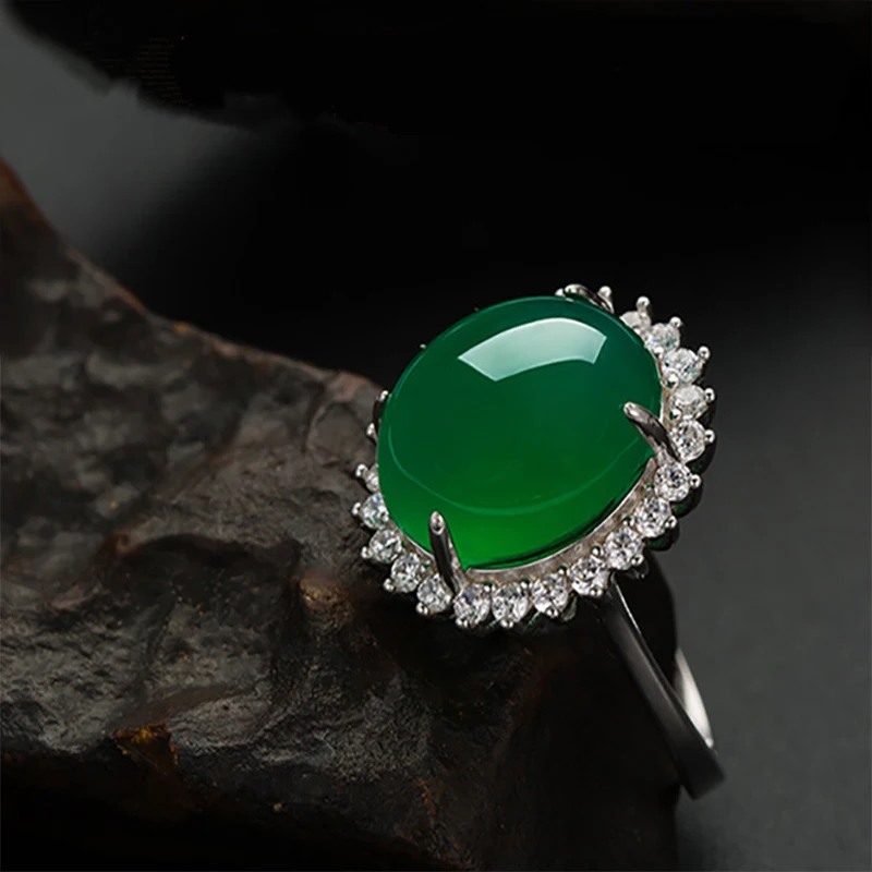 MOROW High Quality Natural Green Chalcedony Jewel Finger Rings Vintage Fashion Jewelry Female Engagement Ring for Birthday Gift (4)
