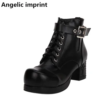 Angelic imprint mori girl Women motorcycle punk shoes lady lolita Boots woman high heels pumps short boots buckle black 34-44
Angelic imprint mori girl Women motorcycle punk shoes lady lolita Boots woman high heels pumps short boots buckle black 34-44