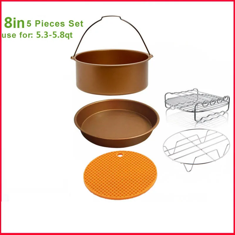 Air Fryer Accessories 8in Inch 5 Pieces Set for 5.3-5.8QT Baking Cake Basket Pizza Pan Grill Electric Deep Fryer Parts
Air Fryer Accessories 8in Inch 5 Pieces Set for 5.3-5.8QT Baking Cake Basket Pizza Pan Grill Electric Deep Fryer Parts