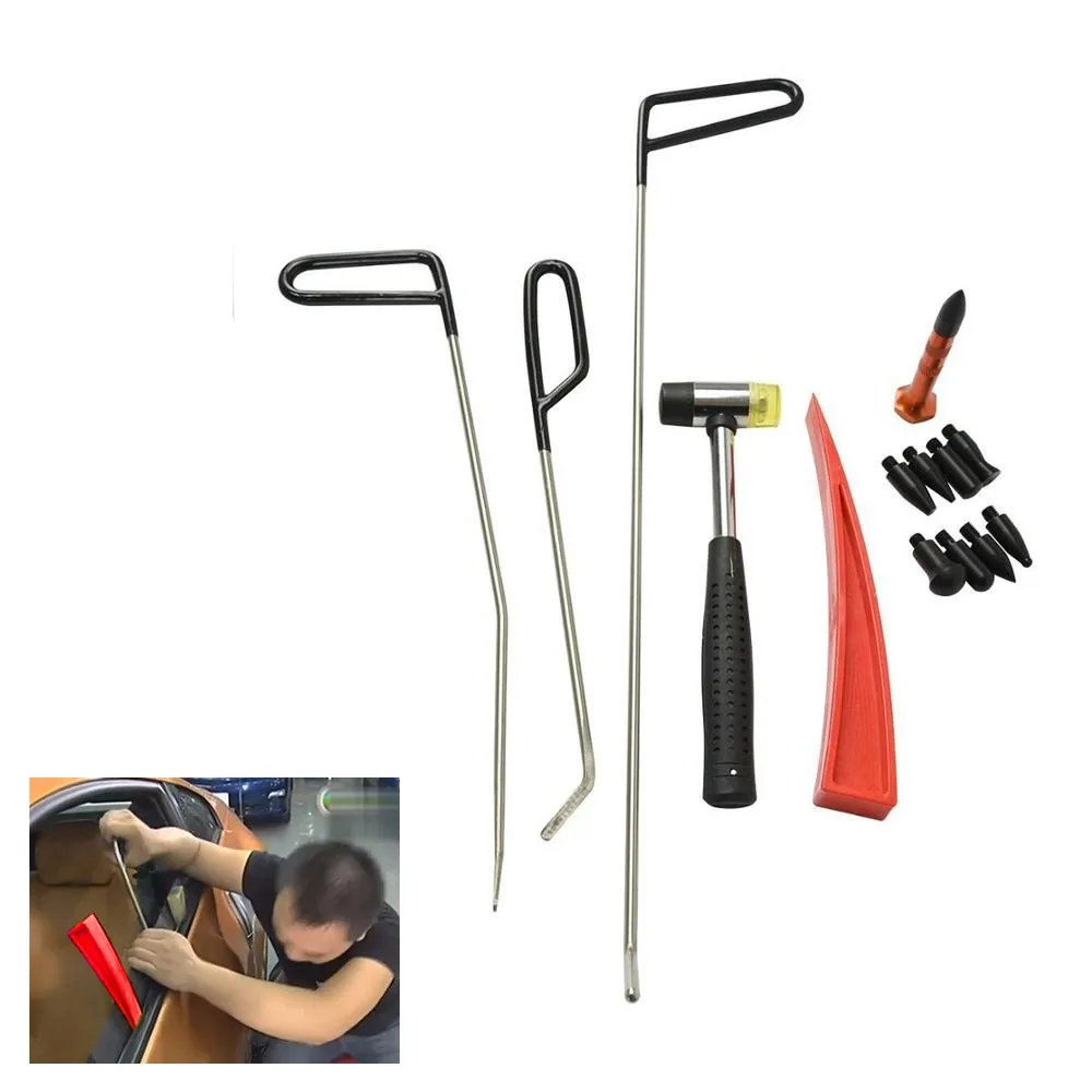 Furuix PDR Rod Tool Kit Set Door Ding Repair Hail Damage Repair with with 9 Heads Aluminum Tap Down Dent puller