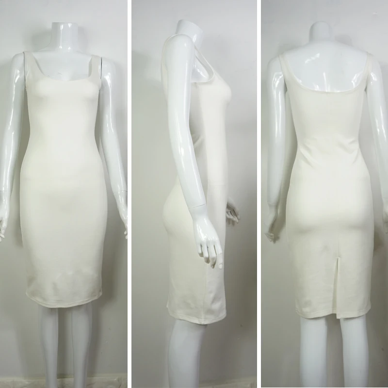 white Sleeveless Back Split Stretch Bodycon Midi Dress