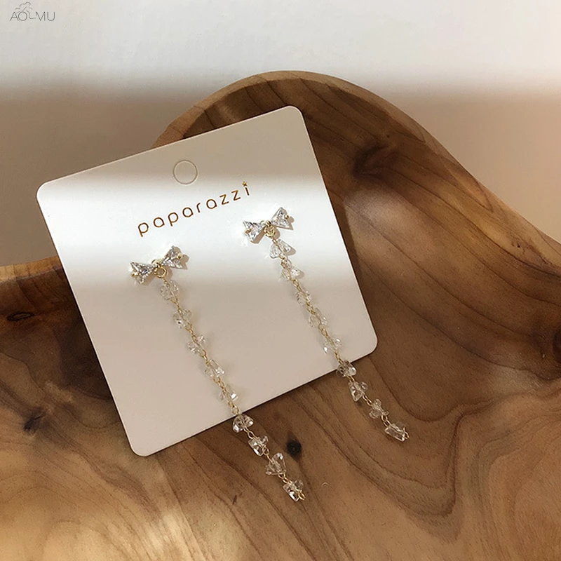 AOMU Korea Fashion Transparent Zircon Bow Long Crystal Tassel Metal Link Drop Earrings Gift For Women Dangle Wedding Jewelry
AOMU Korea Fashion Transparent Zircon Bow Long Crystal Tassel Metal Link Drop Earrings Gift For Women Dangle Wedding Jewelry
