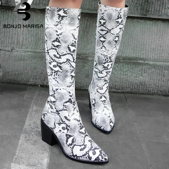 BONJOMARISA Knee High Pointed Toe Boots Woman Genuine Leather Shoes Woman Knee High Square High Heels Boots Woman Size 34-44 
BONJOMARISA Knee High Pointed Toe Boots Woman Genuine Leather Shoes Woman Knee High Square High Heels Boots Woman Size 34-44