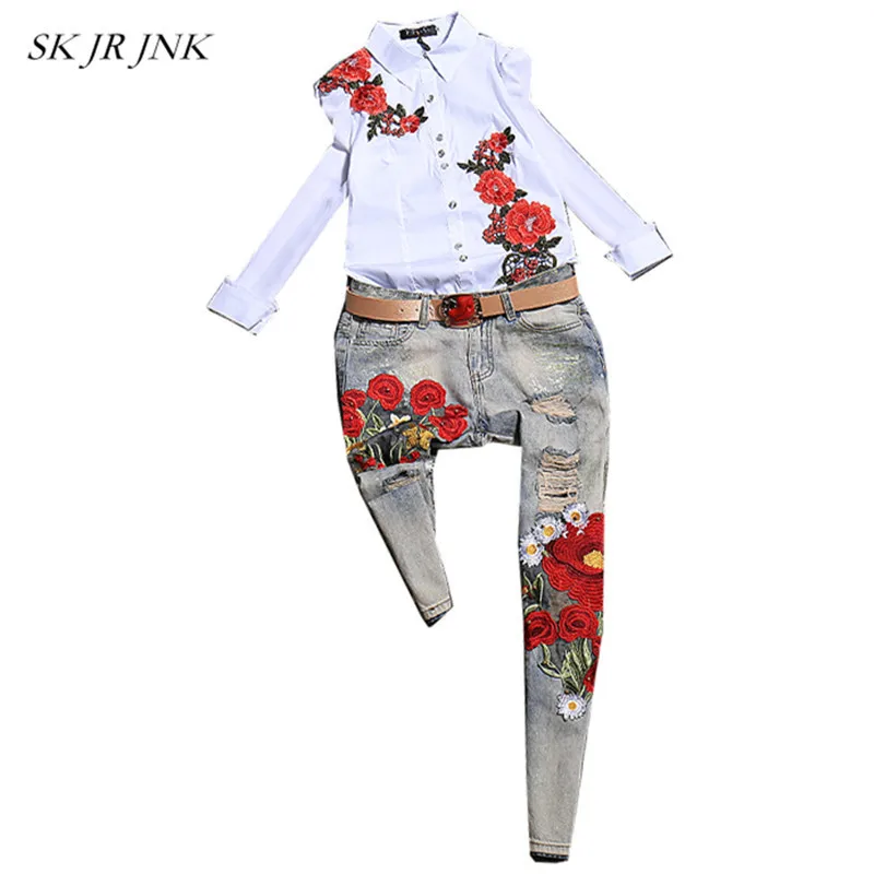 Women Spring 2 Piece Set Shirt And Trousers Fashion Tracksuits Casual Floral Emboridery Tops Jeans Pants Two Piece Outfits SR313
Women Spring 2 Piece Set Shirt And Trousers Fashion Tracksuits Casual Floral Emboridery Tops Jeans Pants Two Piece Outfits SR313