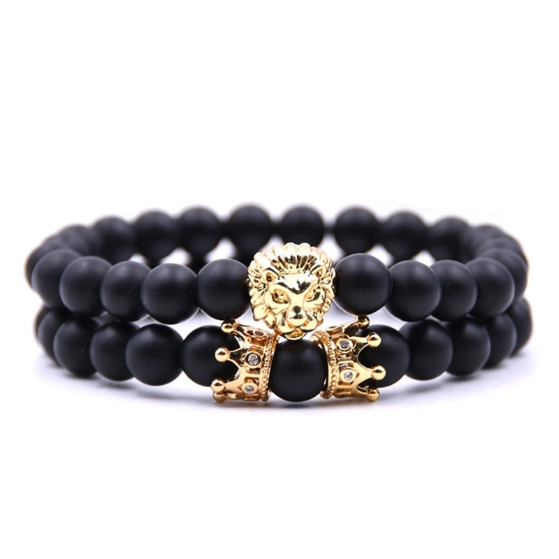 2 Pcs/Set Animal King Lion Head Bracelet Black Natural Stone Crown Couple Braclet Sets For Men Hand Jewelry Accessories
2 Pcs/Set Animal King Lion Head Bracelet Black Natural Stone Crown Couple Braclet Sets For Men Hand Jewelry Accessories