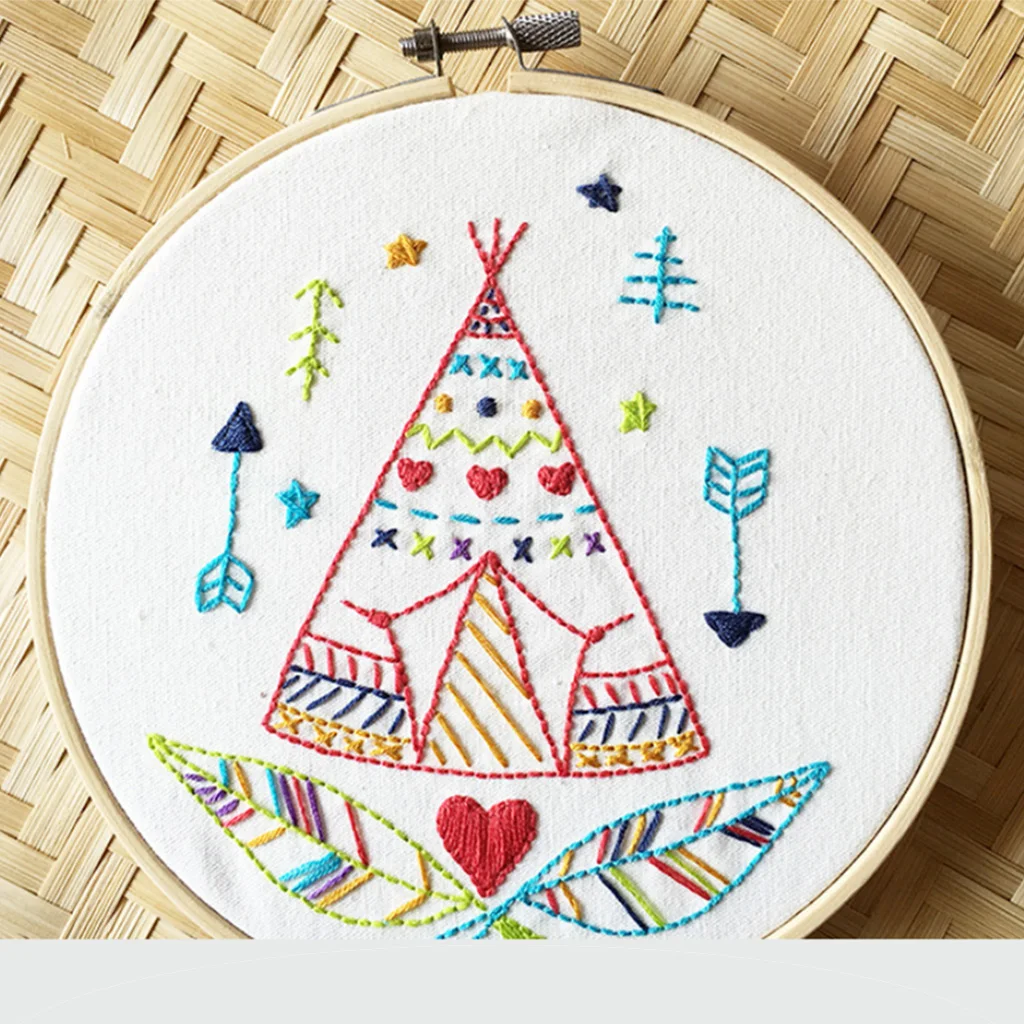 Embroidery Kit, Cartoon Hand Embroidery Cross Stitch Starter Needlepoint Crafts Kit with Cloth,Threads and Tools for Home Decor