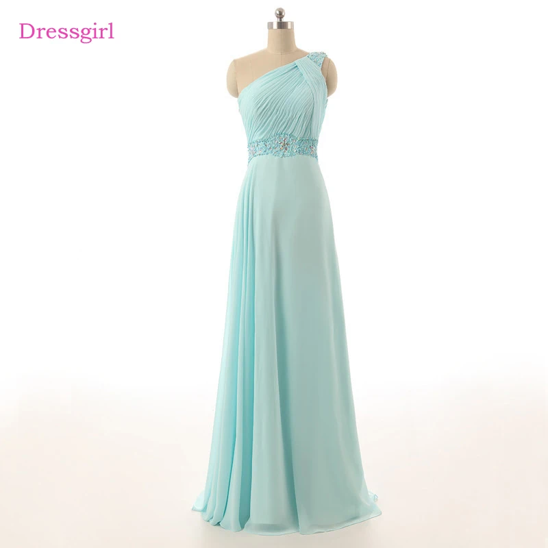 Sky Blue Evening Dresses A-line One-shoulder Chiffon Beaded Crystals Long Gown Prom Dress Robe De Soiree | Свадьбы и торжества