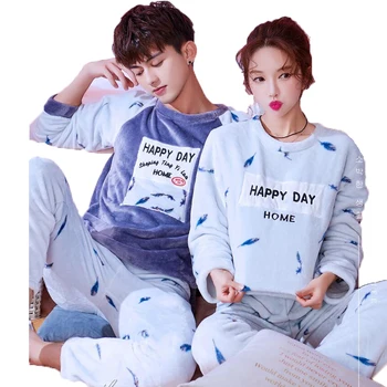 Winter Flannel Couple Pyjamas For Lovers Sleepwear Set O-Neck Long Sleeve Coral Fleece Pajamas Women Men Nightwear Home Clothing
Winter Flannel Couple Pyjamas For Lovers Sleepwear Set O-Neck Long Sleeve Coral Fleece Pajamas Women Men Nightwear Home Clothing