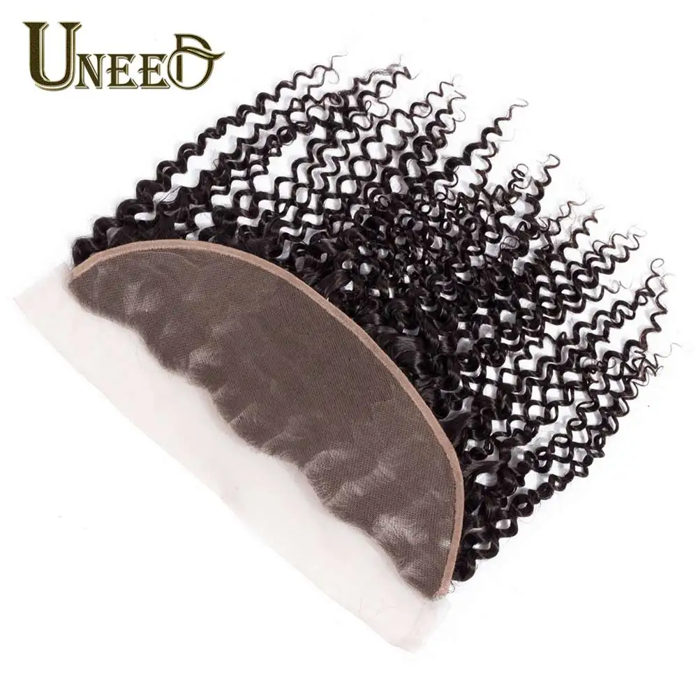 

Uneed Hair Kinky Curly Lace Frontal Closure 13*4 Pre Plucked Peruvian Remy Human Hair Frontal With Baby Hair Can Match Bundles