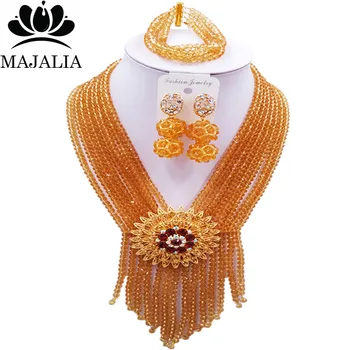 Majalia Fashion Women Gold Champagne African Costume Jewelry Set Nigerian Wedding African Beads Jewelry Sets CX-025
Majalia Fashion Women Gold Champagne African Costume Jewelry Set Nigerian Wedding African Beads Jewelry Sets CX-025