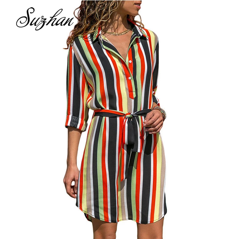 Suzhan Long Sleeve Shirt Dress 2019 Chiffon Boho Beach Dresses Women Casual Striped Print Mini Party Dress
Suzhan Long Sleeve Shirt Dress 2019 Chiffon Boho Beach Dresses Women Casual Striped Print Mini Party Dress