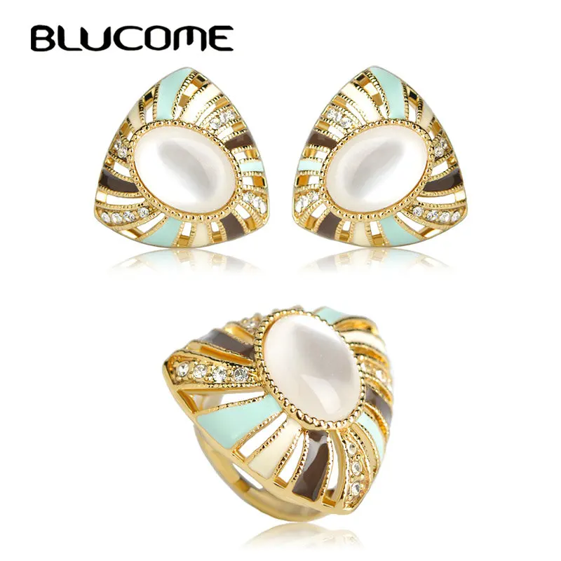 Blucome Classic White Opal Stud Earring Ring Set Enamel Flower Jewelry Sets Aretes Bague Party Wedding Women Girls Bijuterias
Blucome Classic White Opal Stud Earring Ring Set Enamel Flower Jewelry Sets Aretes Bague Party Wedding Women Girls Bijuterias