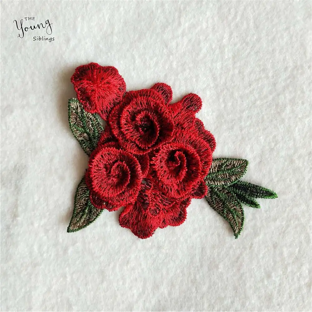 

Beautiful red rose Lace Floral collar Embroidered Neckline Clothes Trim Sewing Applique Embellishments DIY Apparel Fabric YL917