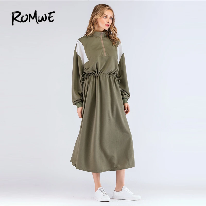 ROMWE Drawstring Waist Zip Front Dress Army Green A Fashion Spring Autumn High Neck Long Sleeve Cool Ankle-Length Dress
ROMWE Drawstring Waist Zip Front Dress Army Green A Fashion Spring Autumn High Neck Long Sleeve Cool Ankle-Length Dress