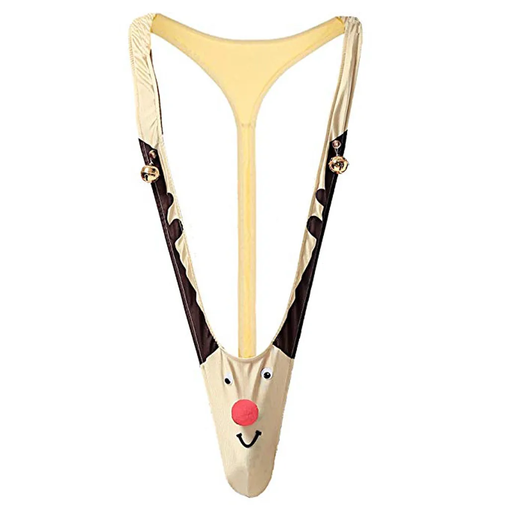 

new design Fashion Sexy Christmas Gag Gift Reindeer Mankini Men Thong Underwear With Bells hot sale Gift for lover