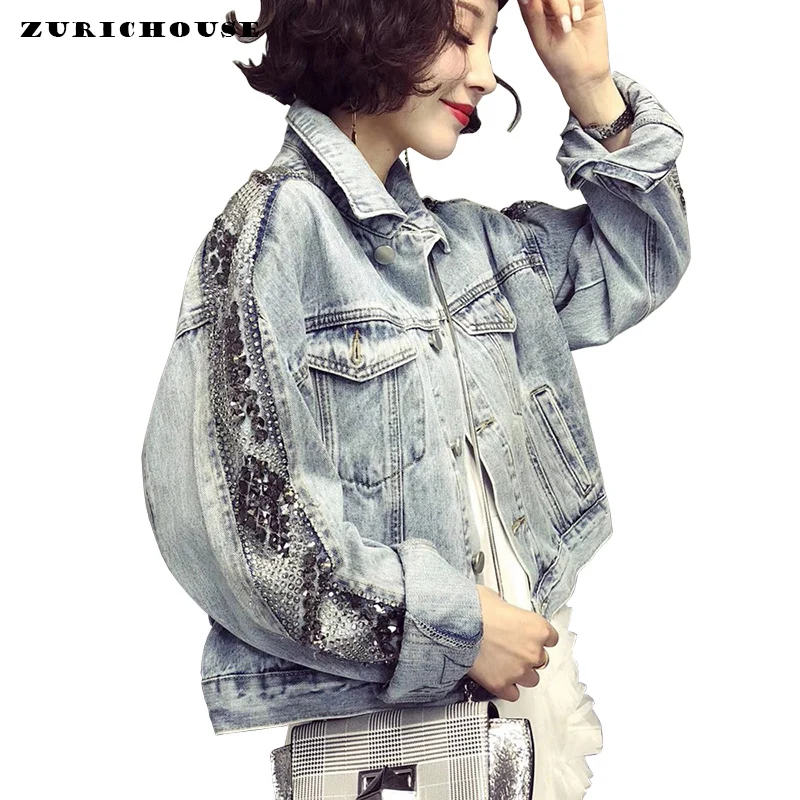 ZURICHOUSE Handmade Diamond Women Denim Jacket Loose Long Sleeve Single Breasted Coat Female 2019 Autumn Streetwear Jean Jacket
ZURICHOUSE Handmade Diamond Women Denim Jacket Loose Long Sleeve Single Breasted Coat Female 2019 Autumn Streetwear Jean Jacket