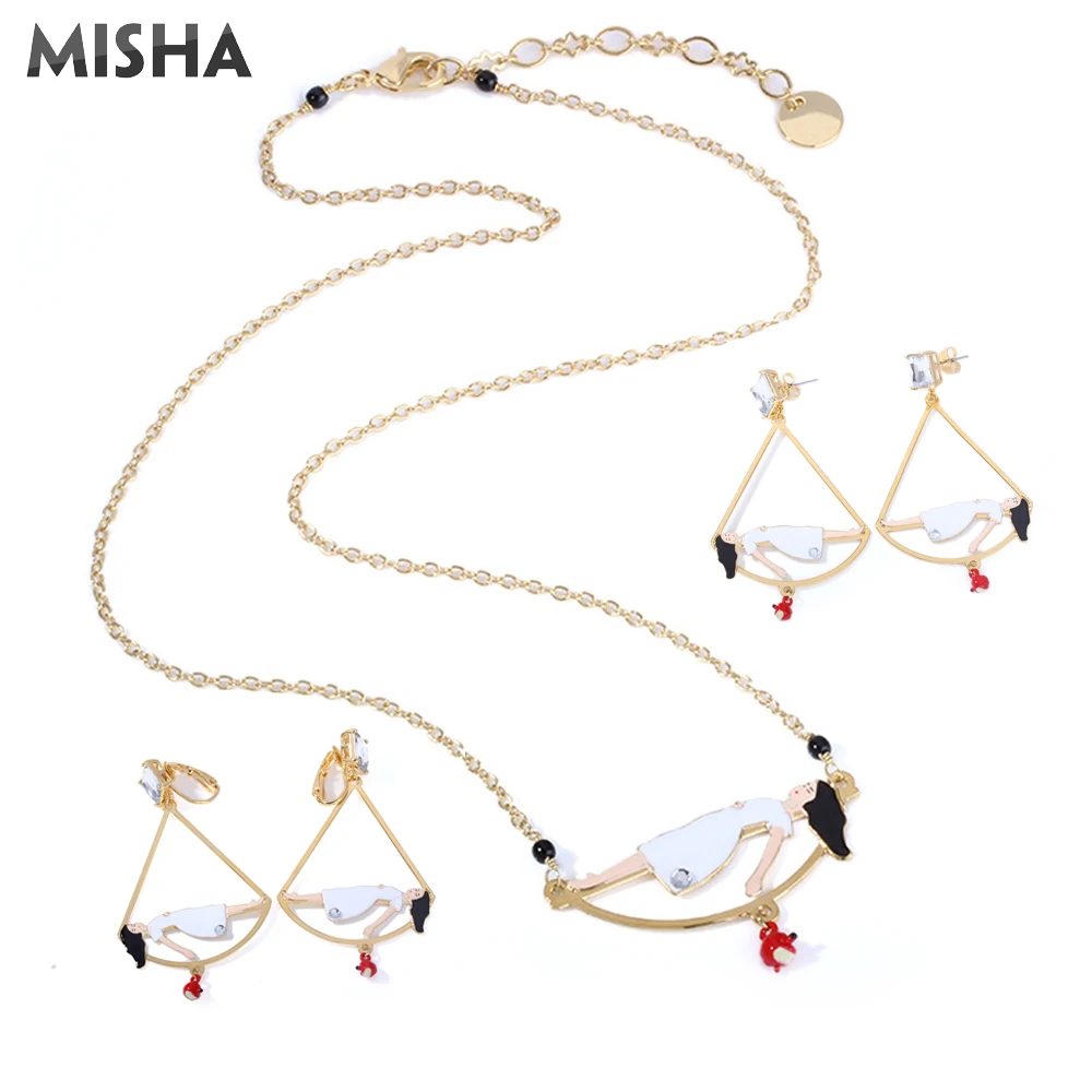 MISHA модные серьги-гвоздики ожерелье наборы для женщин эмаль глазурь ручная