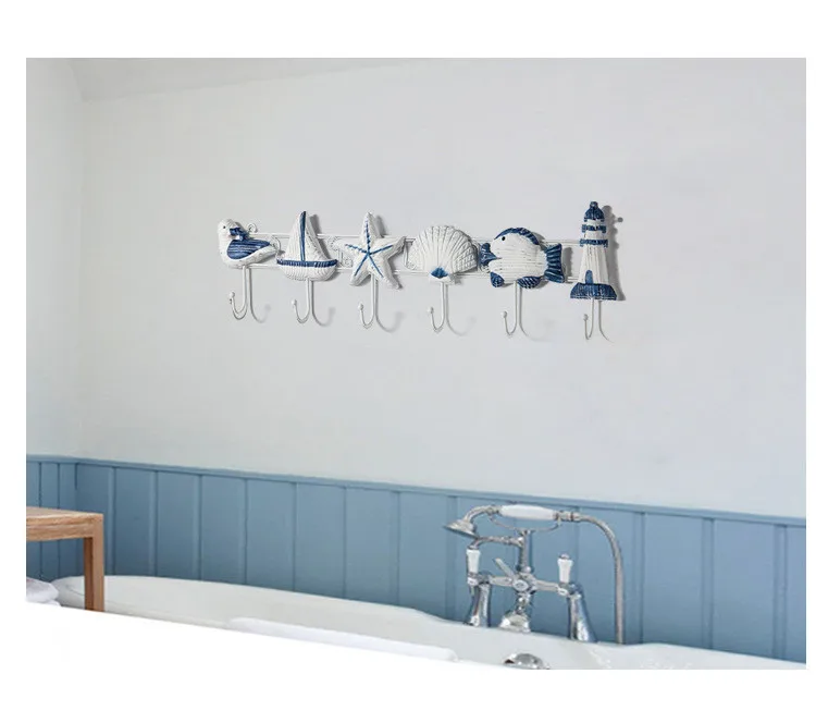Waliicorners style coat hook creative wooden 6 hooks Ocean home starfish shell sailing seabird hooks decorative practical 17 HTB1GuqLc79E3KVjSZFGq6A19XXa1